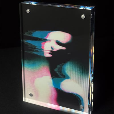 Anomaly 251125: one-of-a-kind signed glitch art 4" x 6" giclée print in acrylic frame