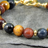 Faceted Tiger Eye Trio Bracelet – Blue, Gold & Red Gemstone Energy - Thumbnail 2