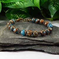 Blue & Brown Agate Gemstone Bracelet with Brass – Calm, Focus & Mystical Energy - Thumbnail 1