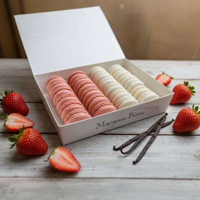 Macarons strawberry and vanilla, 24 count