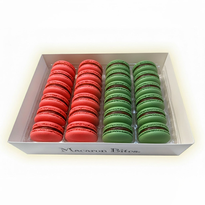 Macaron Bites: 24 French Macarons Gift Box – Red Velvet & Mint Chocolate Holiday Cookies Assortment - Thumbnail 1