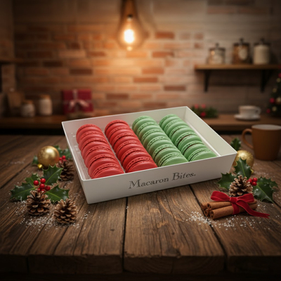 Macaron bites: 24 french macarons gift box – red velvet & mint chocolate holiday cookies assortment