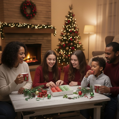 Macaron Bites: 24 French Macarons Gift Box – Red Velvet & Mint Chocolate Holiday Cookies Assortment - Thumbnail 4