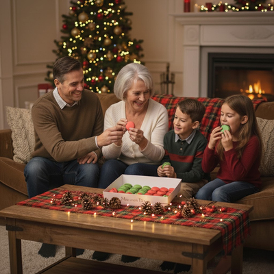 Macaron Bites: 24 French Macarons Gift Box – Red Velvet & Mint Chocolate Holiday Cookies Assortment - Thumbnail 2