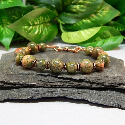 Unakite gemstone & copper bracelet – balance, renewal & earthy magic - Thumbnail 2
