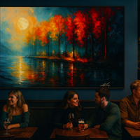 Moonlit Ember Grove - Autumn Reflections Under a Golden Sky - Thumbnail 2