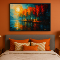 Moonlit Ember Grove - Autumn Reflections Under a Golden Sky - Thumbnail 3