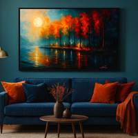 Moonlit Ember Grove - Autumn Reflections Under a Golden Sky - Thumbnail 4