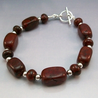 Brecciated Jasper Gemstone & Silver Bracelet – Strength, Vitality & Earthy Elegance - Thumbnail 1