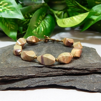 Porcelain jasper twisted oval gemstone & brass bracelet – creativity, balance & earthy elegance