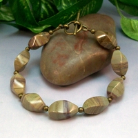 Porcelain Jasper Twisted Oval Gemstone & Brass Bracelet – Creativity, Balance & Earthy Elegance - Thumbnail 1