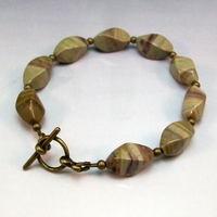 Porcelain Jasper Twisted Oval Gemstone & Brass Bracelet – Creativity, Balance & Earthy Elegance - Thumbnail 2