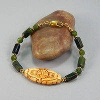 Nephrite Jade Gemstone & Bone Bracelet – Protection, Harmony & Ancient Earth Energy - Thumbnail 1