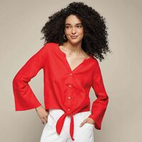 Tie-Front Button Down Top - FINAL SALE - Thumbnail 1