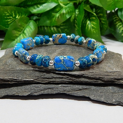 Blue impression jasper gemstone stretch bracelet – calm, creativity & everyday magic