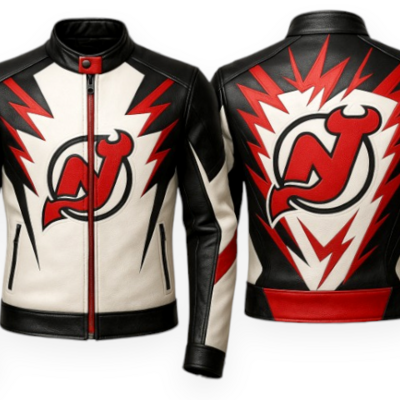 Crafted leather men tri color black white red leather biker jacket motorcycle - Thumbnail 2