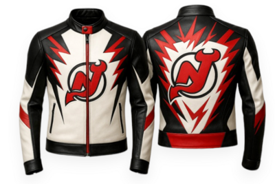 Crafted Leather Men Tri Color Black White Red Leather Biker Jacket Motorcycle