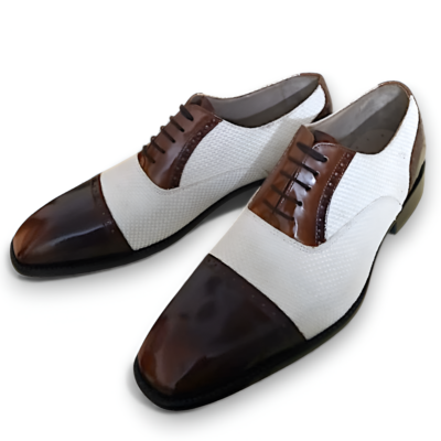 Crafted leather men’s brown white leather lace up dress shoes
