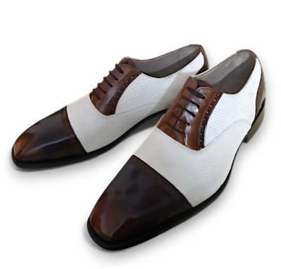 Crafted Leather Men’s Brown White Leather Lace up Dress Shoes