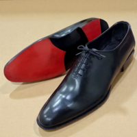 Crafted Leather Mens Black Calf Leather Oxford Lace up Dress Shoes - Thumbnail 1
