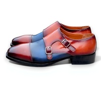 Crafted Leather Mens Brown Blue Calf Leather Monk Strap Dress Shoes - Thumbnail 2