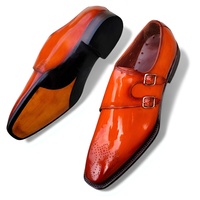 Crafted Leather Men’s Orange Patina Leather Monk Strap Dress Shoes - Thumbnail 1