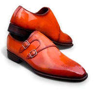 Crafted Leather Men’s Orange Patina Leather Monk Strap Dress Shoes - Thumbnail 3
