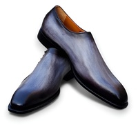 Crafted Leather Mens Gray Patina Blue Crocodile/Alligator Leather Side Laces Dress Shoes - Thumbnail 2