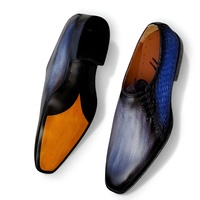 Crafted Leather Mens Gray Patina Blue Crocodile/Alligator Leather Side Laces Dress Shoes - Thumbnail 3