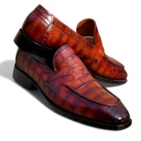 Crafted Leather Men’s Brown Crocodile Leather Moccasin Loafers Dress Shoes - Thumbnail 1