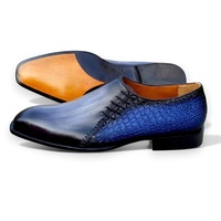 Crafted Leather Mens Gray Patina Blue Crocodile/Alligator Leather Side Laces Dress Shoes - Thumbnail 4