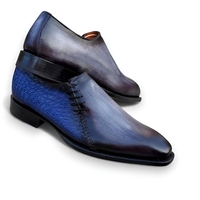 Crafted Leather Mens Gray Patina Blue Crocodile/Alligator Leather Side Laces Dress Shoes - Thumbnail 5