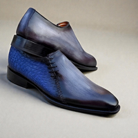 Crafted Leather Mens Gray Patina Blue Crocodile/Alligator Leather Side Laces Dress Shoes - Thumbnail 1