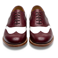 Crafted Leather Mens Burgundy White Leather Wingtip Oxford Style Saddle Golf Shoes - Thumbnail 2