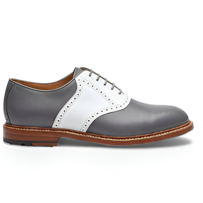 Crafted leather mens gray white leather oxford style lace up saddle golf shoes