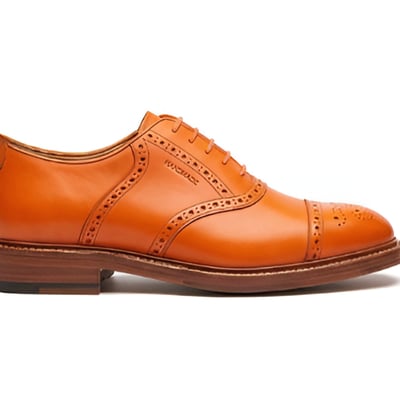 Crafted leather mens orange leather lace up saddle golf shoes