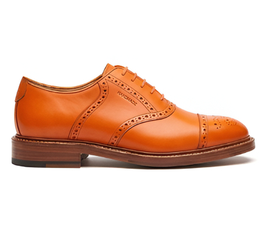 Crafted Leather Mens Orange Leather Lace up Saddle Golf Shoes