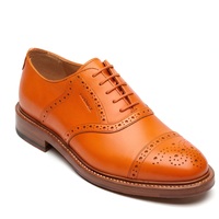 Crafted Leather Mens Orange Leather Lace up Saddle Golf Shoes - Thumbnail 1