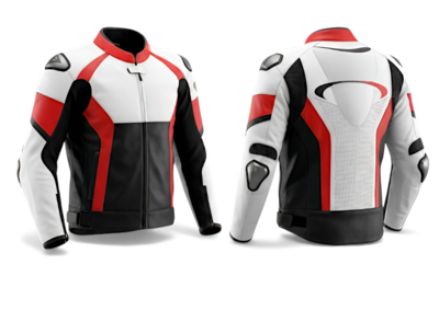 Crafted Leather Designer Racing Black White and Red Leather Biker Motorcycle Jacket
