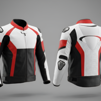 Crafted Leather Designer Racing Black White and Red Leather Biker Motorcycle Jacket - Thumbnail 1
