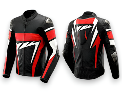 Crafted Leather Design Red Black White Leather Racing Biker Motorcycle Jacket