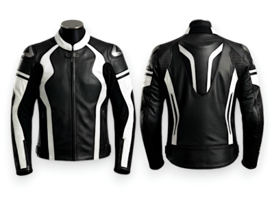 Crafted Leather Designer Racing Black White Leather Biker Motorcycle Jacket