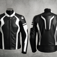 Crafted Leather Designer Racing Black White Leather Biker Motorcycle Jacket - Thumbnail 1