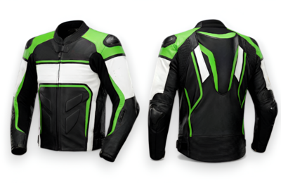 Crafted Leather Design Green Black White Leather Racing Biker Motorcycle Jacket