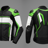 Crafted Leather Design Green Black White Leather Racing Biker Motorcycle Jacket - Thumbnail 1