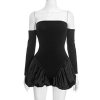 Sexy and stylish fitted strapless long-sleeved bubble jumpsuit shorts - Thumbnail 1