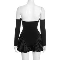 Sexy and stylish fitted strapless long-sleeved bubble jumpsuit shorts - Thumbnail 3