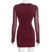 Sexy deep V-neck simple long-sleeved fitted waist mini dress - Thumbnail 1