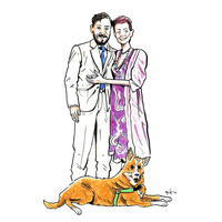 8.5" x 5.5"  Pen and Ink portrait - Couple (COLOR) - Thumbnail 1