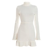 Solid color tight-fitting ruffled mini dress - Thumbnail 1